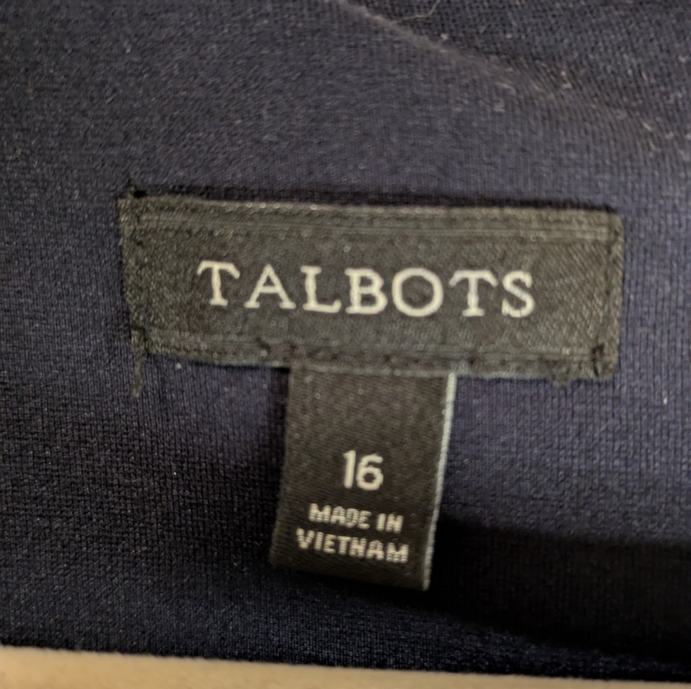 Talbot's Lace Sleeve Ponte Fit & Flare Navy Dress - Picture 6 of 8